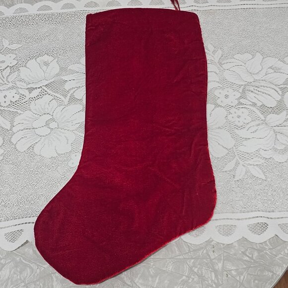 Red Velvet Christmas Stocking 18" handsewn ribbon reindeer lace beaded 2003 vtg - Picture 7 of 8